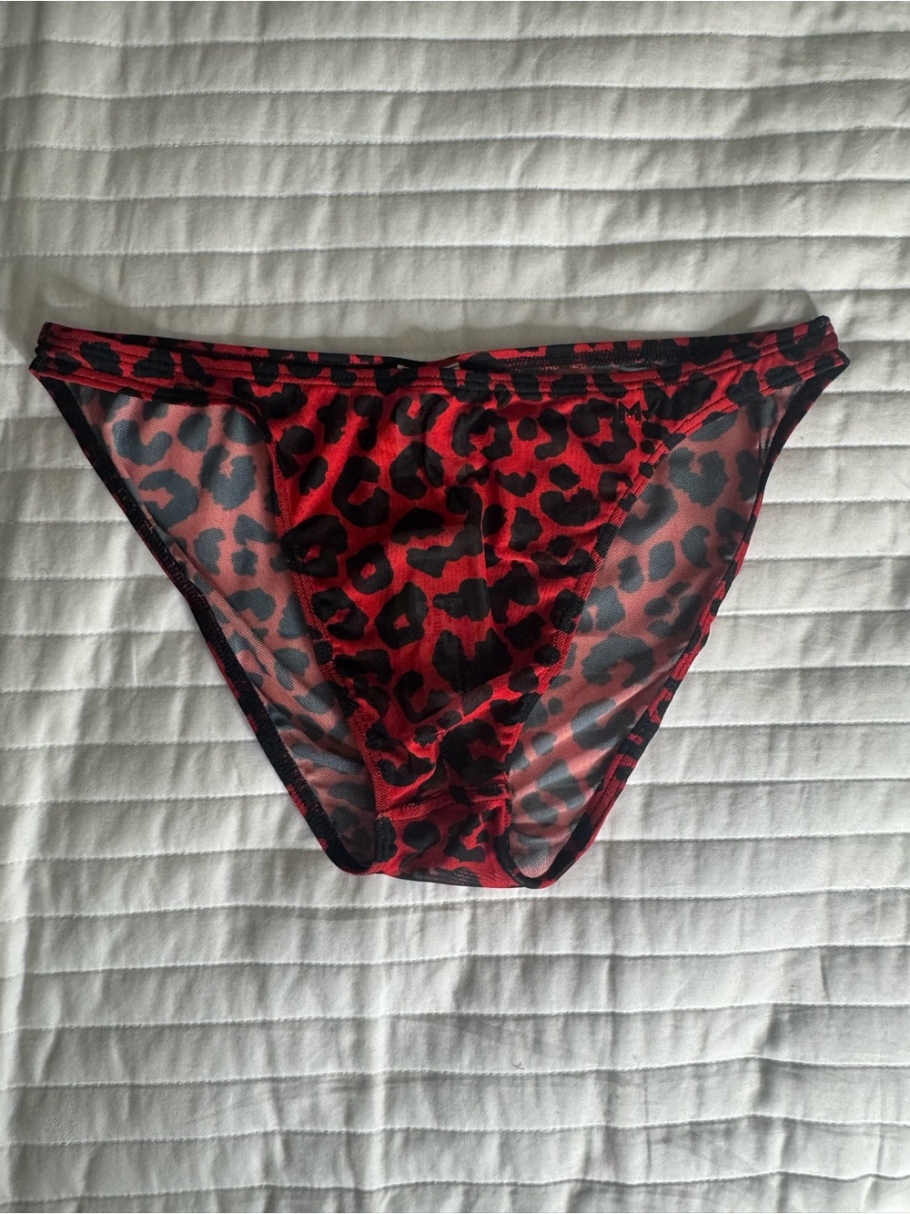 MODUS VIVENDI Men's Red Leopard Sheer Briefs - Bold Animal Print